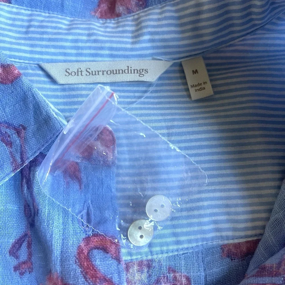 Soft Surroundings Flamingo Shirt Medium Button Down Long Sleeve Blouse New